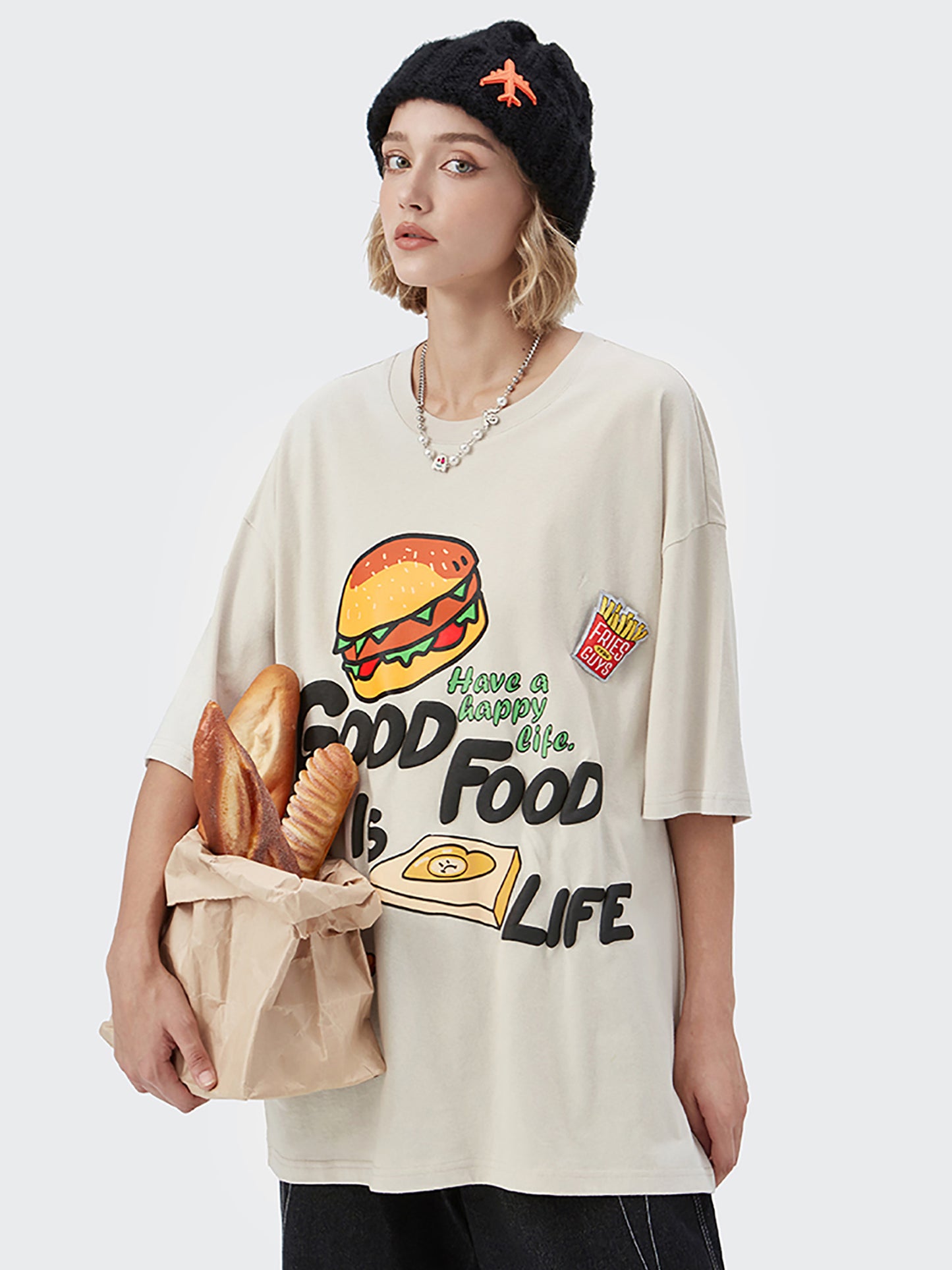 New Arrival French Fries Cartoon Burger Loose T-shirt Top