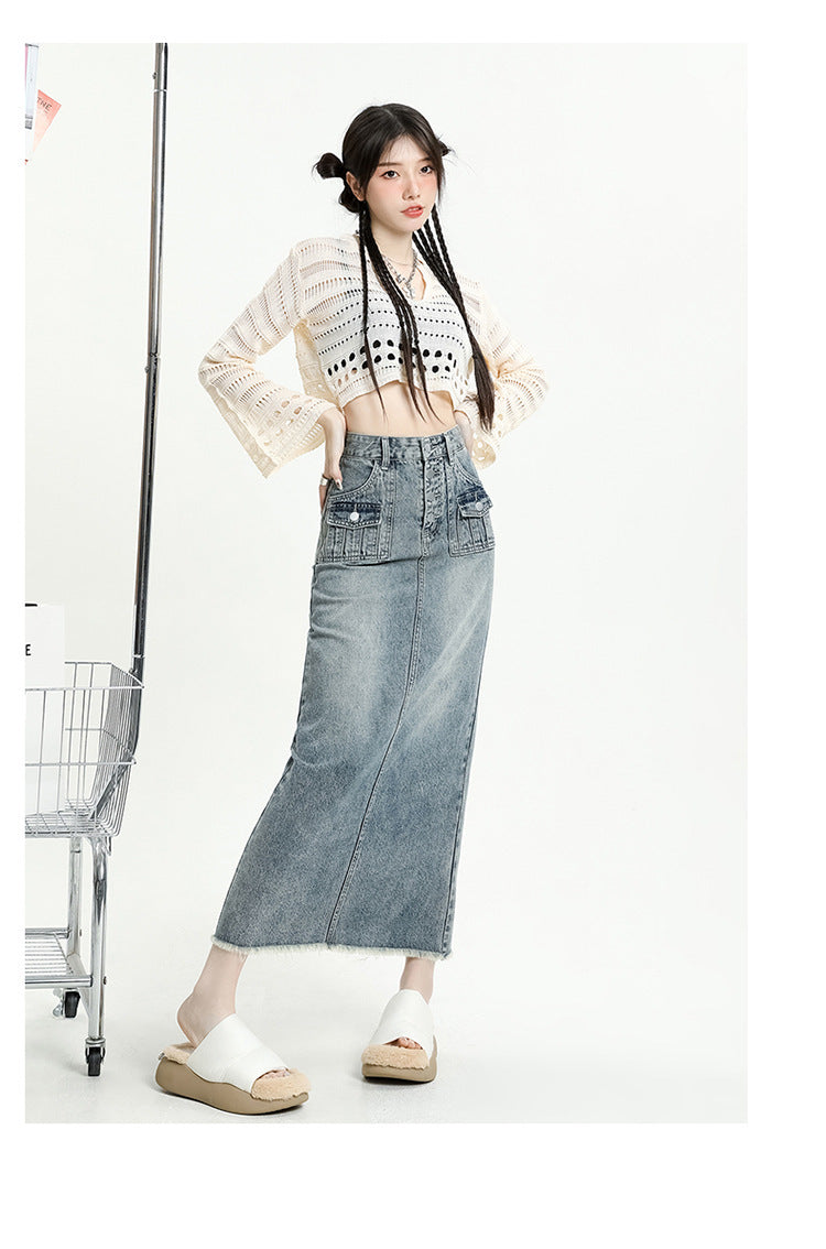 Women's Fur Edge Retro Denim Skirt