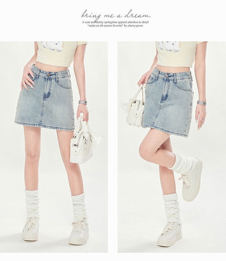 Summer High Waist New Three Breasted Denim Skirt Women