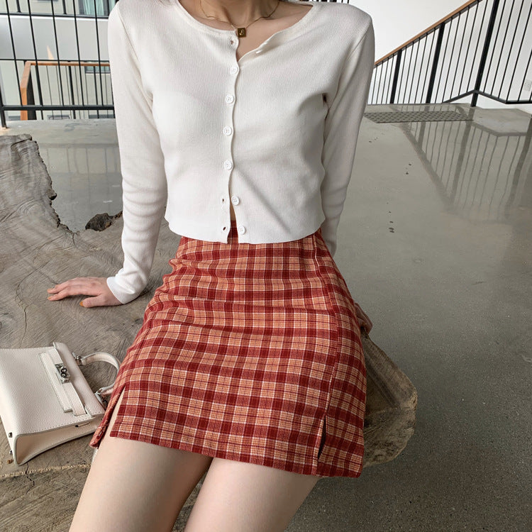 Plaid Skirt Large Size High Waist Ins Bag Hip One-step Skirt Anti-empty A-line Short Skirt