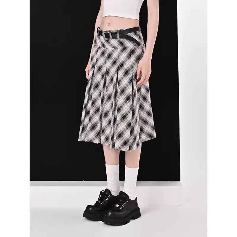 High Waist Slimming Plaid Skirt Women's Pleated Skirt