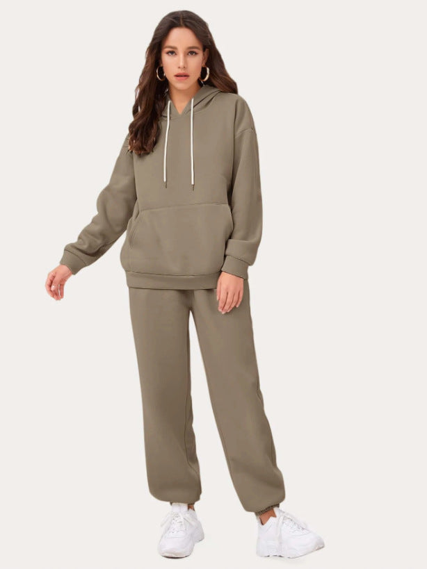 Casual Sports Hooded Solid Color Women Sweater Suit