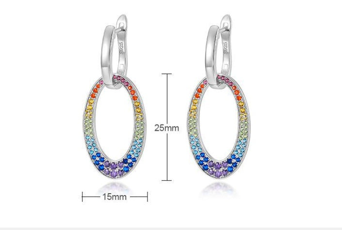 S925 Silver Rainbow Ear Ring Detachable Two-piece Vintage Zircon Earrings For Women