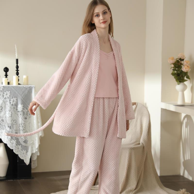 Solid Color Long-sleeved Pajamas Coral Fleece Warm Home