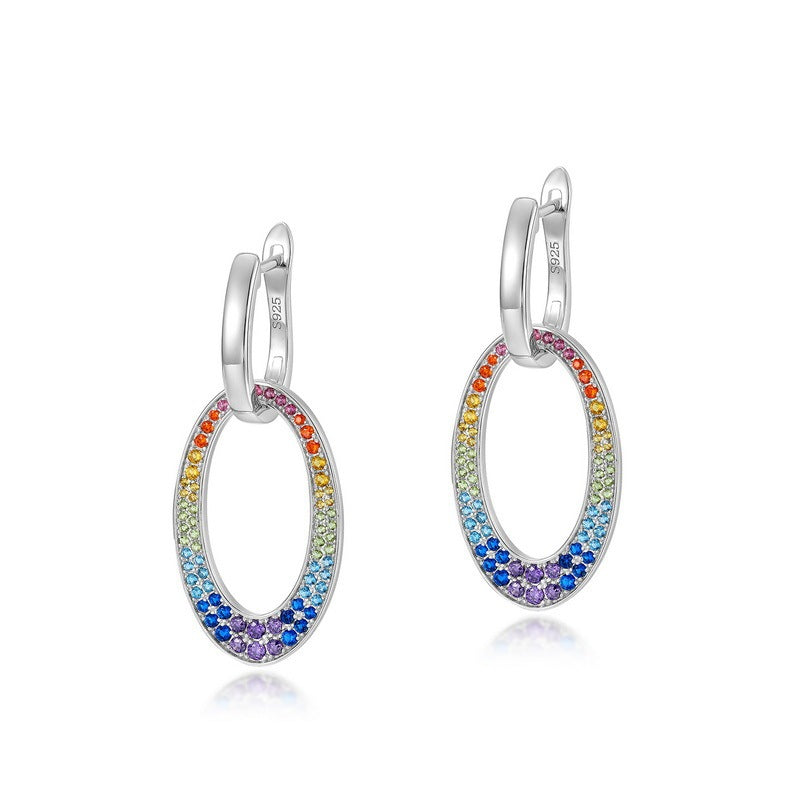 S925 Silver Rainbow Ear Ring Detachable Two-piece Vintage Zircon Earrings For Women