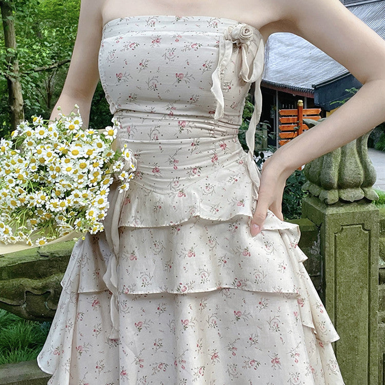 Irregular floral strapless skirt