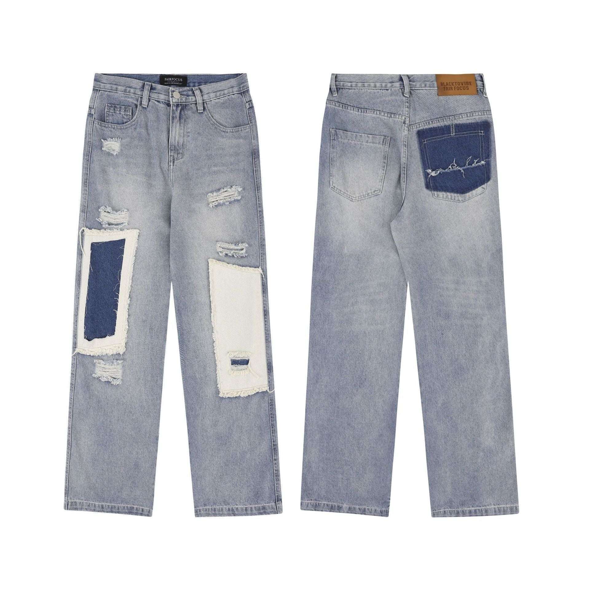 American-style Distressed Heavy Industry Straight Casual Jeans