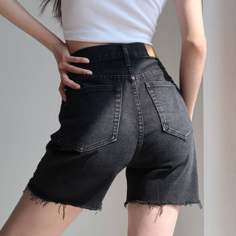 Denim shorts with raw hem