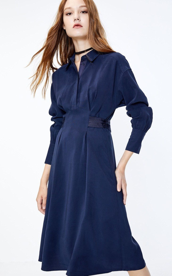 New commuting waist slimming mid length shirt dress