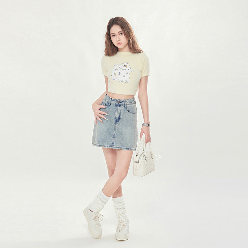 Summer High Waist New Three Breasted Denim Skirt Women