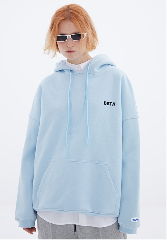 Embroidered Logo And Velvet Hooded Loose Pullover Sweater