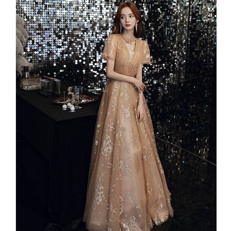 Champagne Fairy Dream Banquet Temperament Elegant Dress