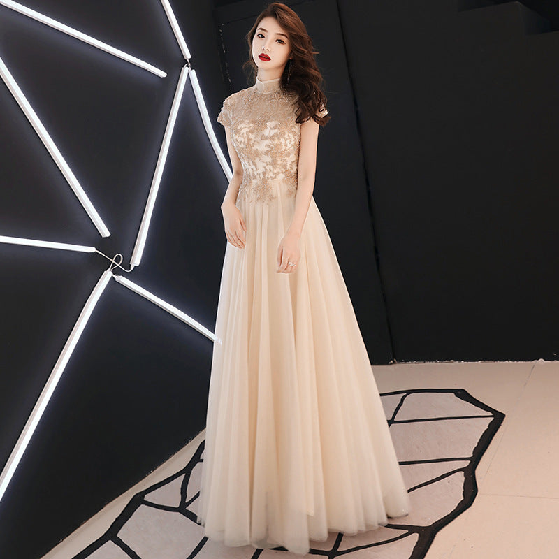 Elegant temperament, golden annual meeting host dress, ladies' dress