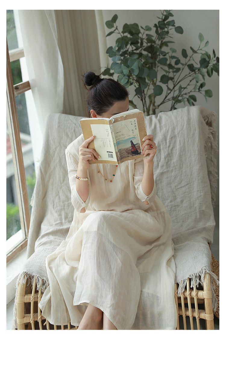 Linen Cotton Dress Women High-End Mid-Length