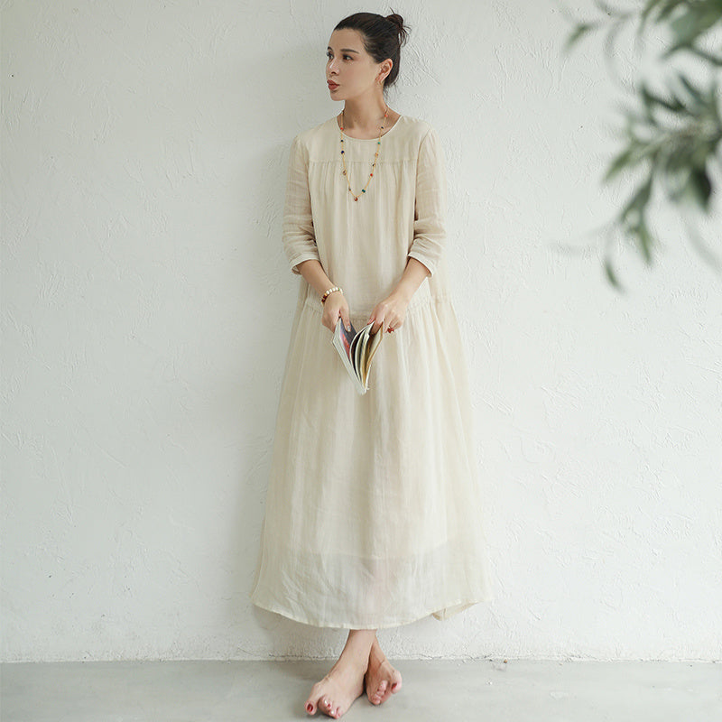 Linen Cotton Dress Women High-End Mid-Length