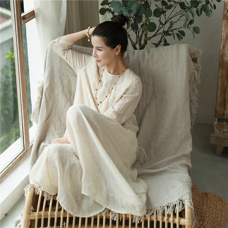 Linen Cotton Dress Women High-End Mid-Length