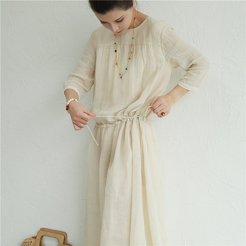 Linen Cotton Dress Women High-End Mid-Length