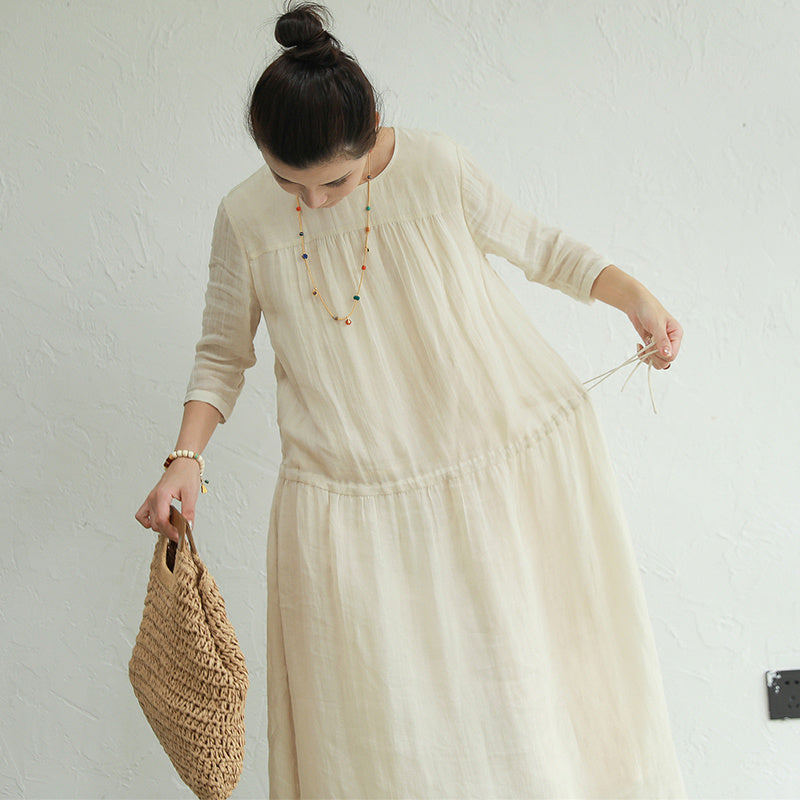 Linen Cotton Dress Women High-End Mid-Length