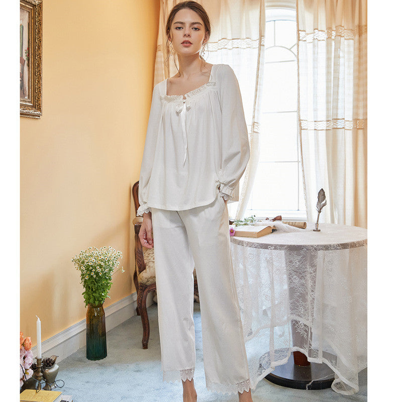 Pure Cotton Pajamas Women Palace Princess Style Long-sleeved Pants