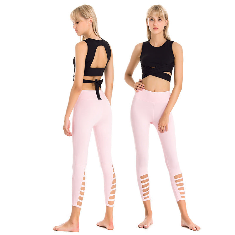 Summer Professional Yoga Clothing Suit Female Hollow Tight-Fitting Shockproof Bra Sexy Sports Fitness Nine-Point Pants