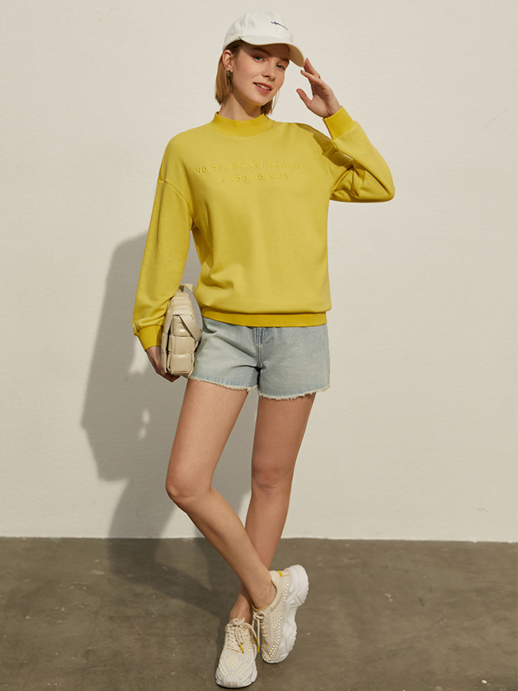 Casual embroidered sweater for women autumn new loose half turtleneck pullover versatile