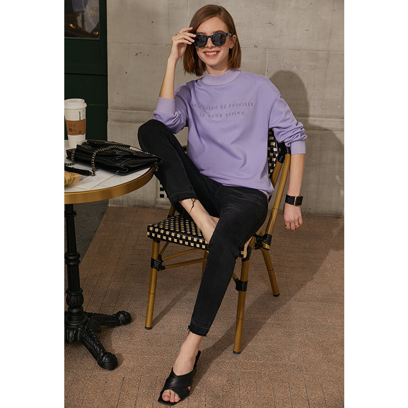 Casual embroidered sweater for women autumn new loose half turtleneck pullover versatile