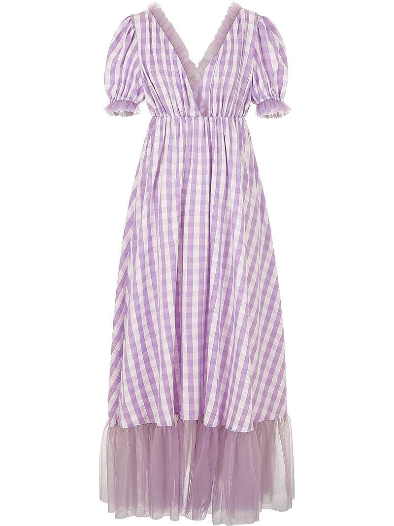 French Fairy Super Fairy Purple Plaid Forest Sweet Long Dress