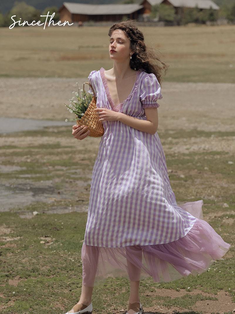 French Fairy Super Fairy Purple Plaid Forest Sweet Long Dress