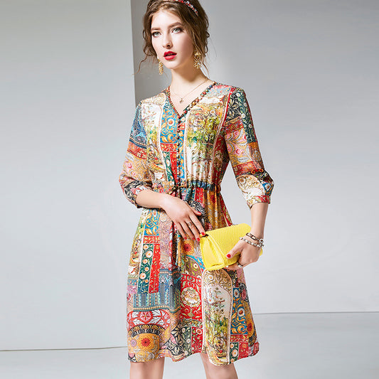 Summer New Style Women's Silk Printed Dress