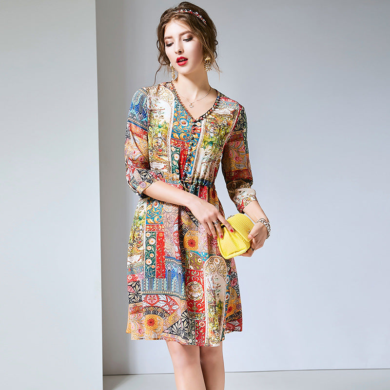 Summer New Style Women's Silk Printed Dress