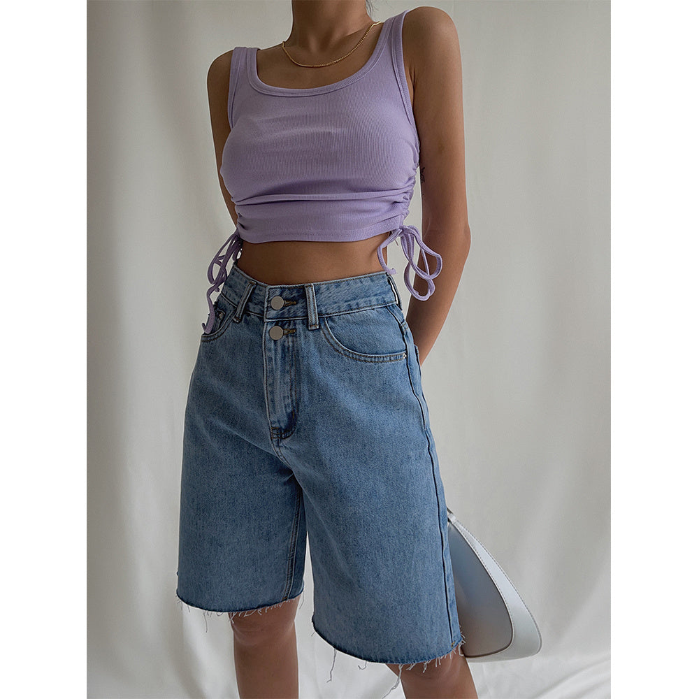 High waisted jeans for women in summer, thin cut, straight tube, loose fit, thin cut