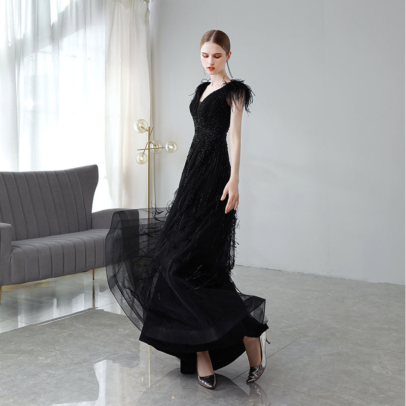 Black Shoulder Evening Dress for Women