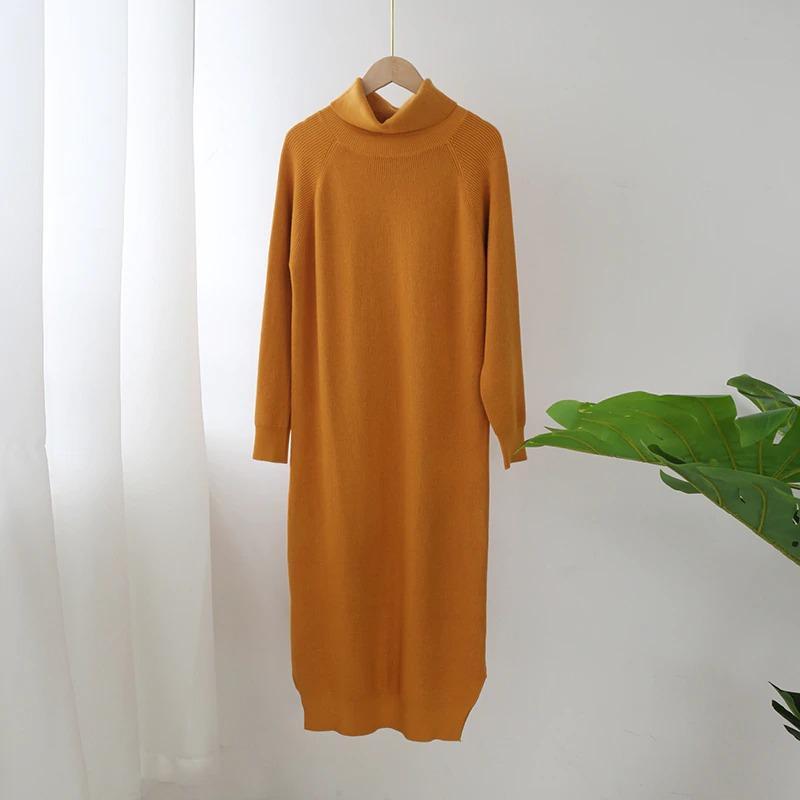 Loose high-necked thick warm knee-length sweater skirt