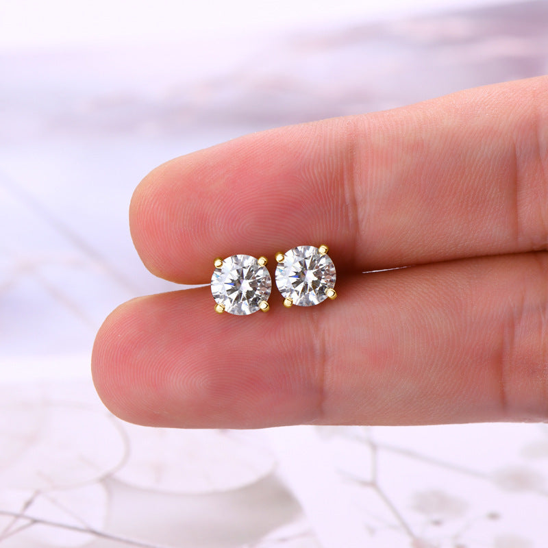 Simple and stylish round four claw diamond earrings