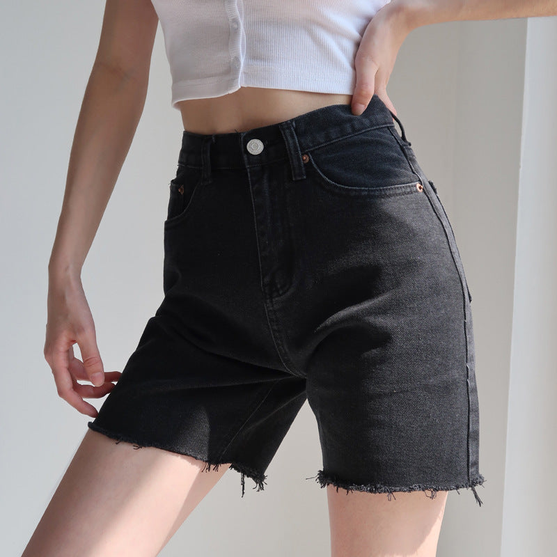 Denim shorts with raw hem