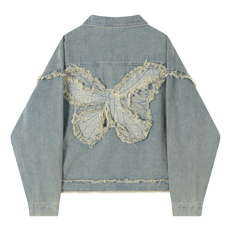 Butterfly patch short denim jacket for women