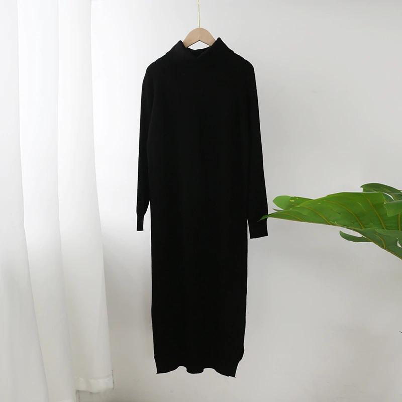 Loose high-necked thick warm knee-length sweater skirt