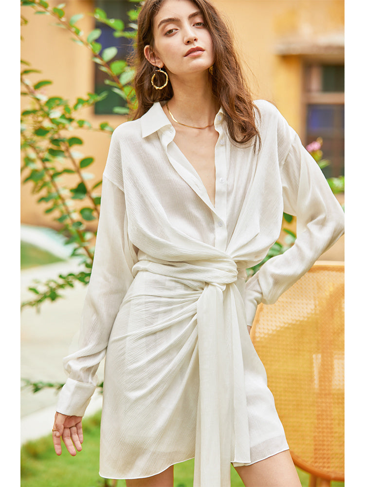 Ladies white V-neck shirt dress