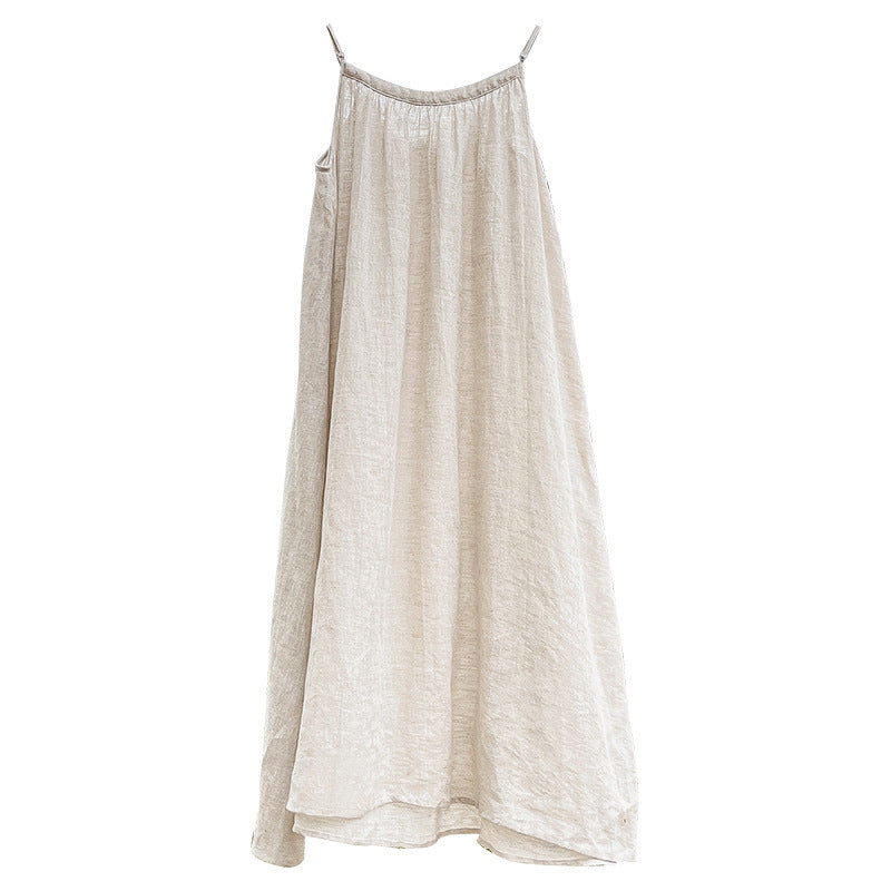 Linen Suspender Skirt Niche Design Cotton Linen Vacation Style Mid-length Dress Home Nightdress