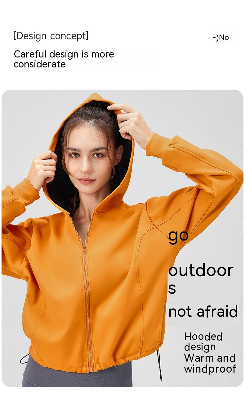 Women's Autumn And Winter Thickening Yoga Jacket Loose Hooded Warm Zipper Running Clothes