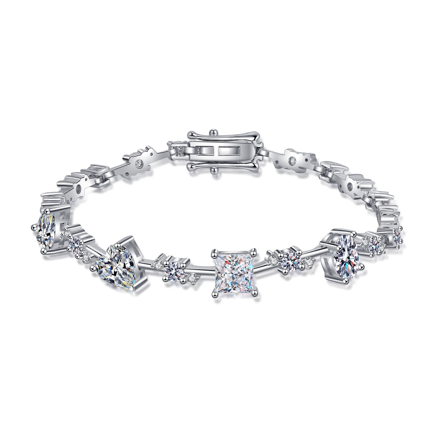 Women's fashionable pure silver moissanite shaped bracelet