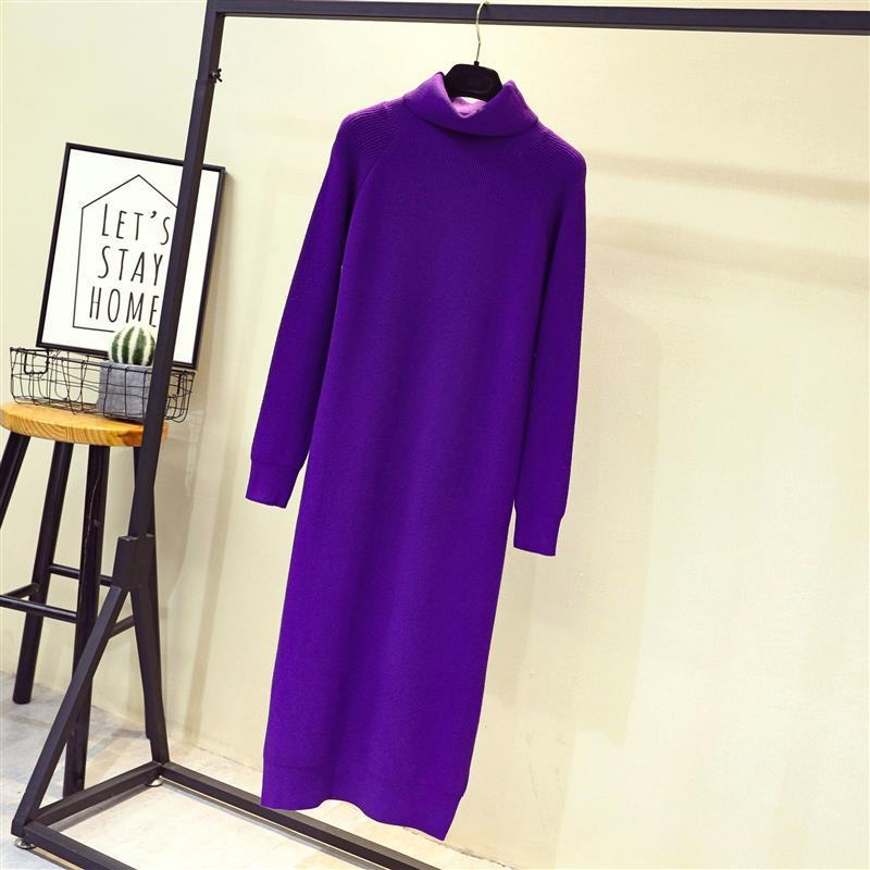 Loose high-necked thick warm knee-length sweater skirt