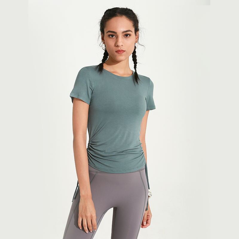 Drawstring yoga short-sleeved sports top