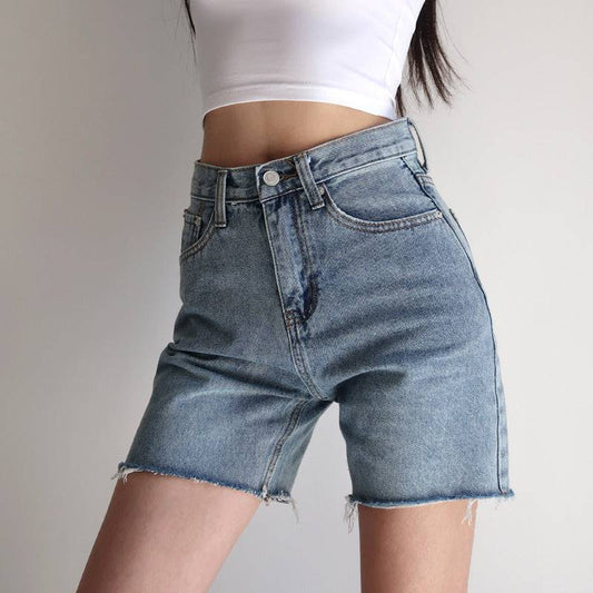 Denim shorts with raw hem