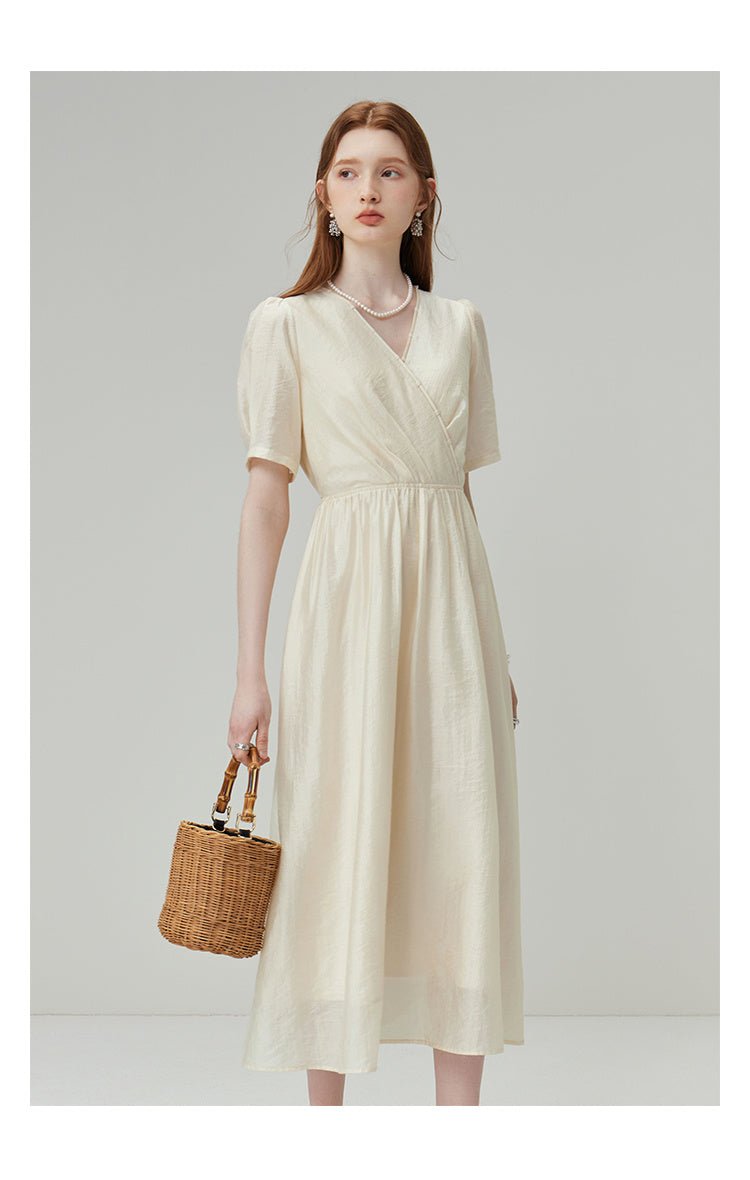 Women's V-neck Texture Tencel Jacquard Dress