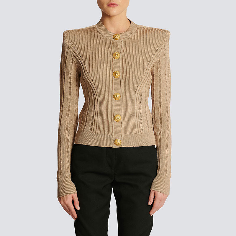 Single Breasted Gold Button Westernized Sweater Thin Coat