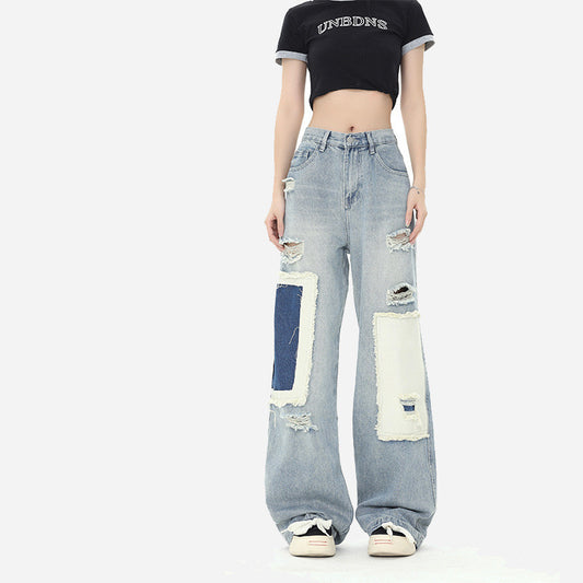 American-style Distressed Heavy Industry Straight Casual Jeans