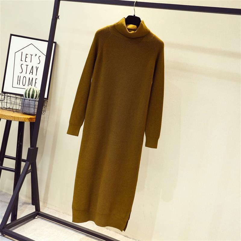 Loose high-necked thick warm knee-length sweater skirt