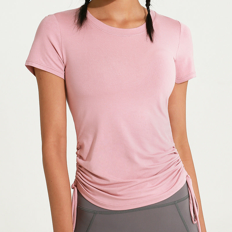 Drawstring yoga short-sleeved sports top