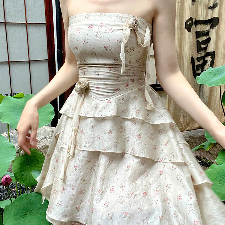 Irregular floral strapless skirt